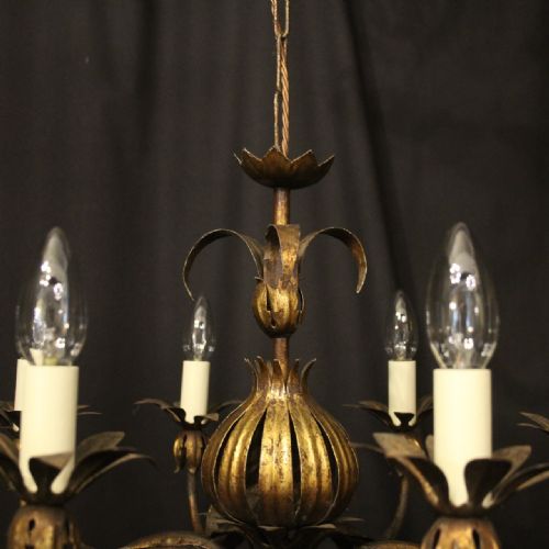 FRENCH GILDED TOLEWARE 8 LIGHT ANTIQUE CHANDELIER - ADDITIONAL PHOTO 6