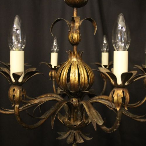 FRENCH GILDED TOLEWARE 8 LIGHT ANTIQUE CHANDELIER - ADDITIONAL PHOTO 7