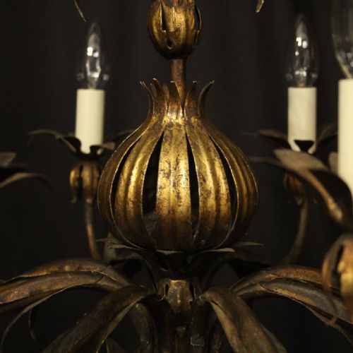 FRENCH GILDED TOLEWARE 8 LIGHT ANTIQUE CHANDELIER - ADDITIONAL PHOTO 8