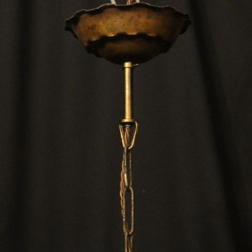 FRENCH GILDED TOLEWARE 8 LIGHT ANTIQUE CHANDELIER - ADDITIONAL PHOTO 9