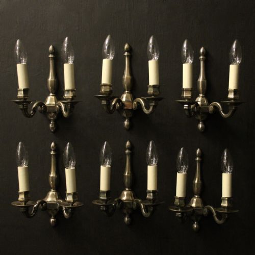 french silver set of 6 twin arm antique wall lights - CATEGORY: ANTIQUE LIGHTING - DATED 1920