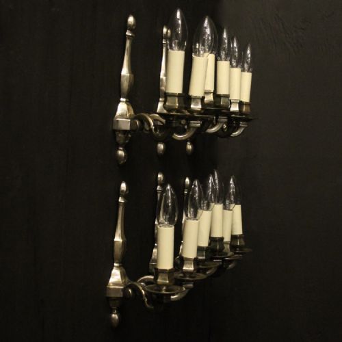 FRENCH SILVER SET OF 6 TWIN ARM ANTIQUE WALL LIGHTS - ADDITIONAL PHOTO 9