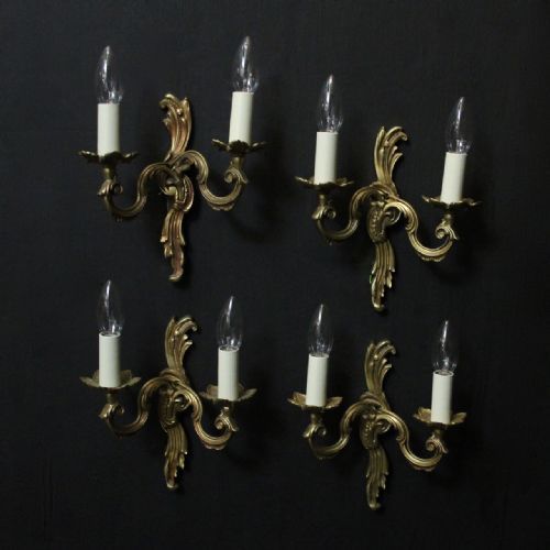 french set of 4 gilded twin arm wall lights - CATEGORY: ANTIQUE LIGHTING - DATED 1920