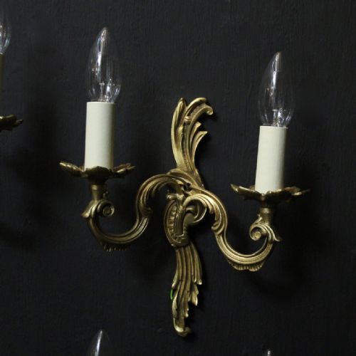 FRENCH SET OF 4 GILDED TWIN ARM WALL LIGHTS - ADDITIONAL PHOTO 1