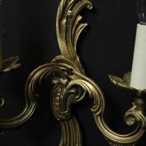 FRENCH SET OF 4 GILDED TWIN ARM WALL LIGHTS - ADDITIONAL PHOTO 4