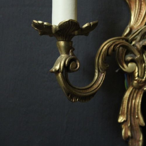 FRENCH SET OF 4 GILDED TWIN ARM WALL LIGHTS - ADDITIONAL PHOTO 5