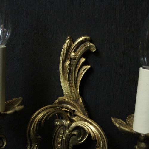 FRENCH SET OF 4 GILDED TWIN ARM WALL LIGHTS - ADDITIONAL PHOTO 6