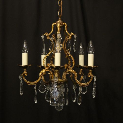 french gilded bronze 5 light antique chandelier - CATEGORY: ANTIQUE LIGHTING - DATED 1920