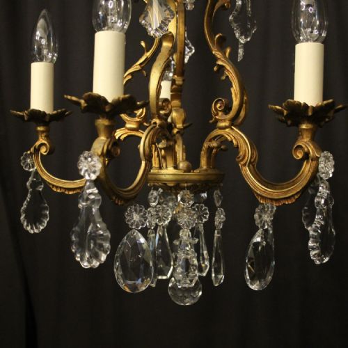 FRENCH GILDED BRONZE 5 LIGHT ANTIQUE CHANDELIER - ADDITIONAL PHOTO 2