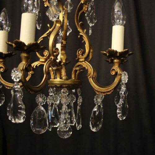 FRENCH GILDED BRONZE 5 LIGHT ANTIQUE CHANDELIER - ADDITIONAL PHOTO 3