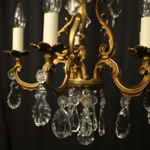 FRENCH GILDED BRONZE 5 LIGHT ANTIQUE CHANDELIER - ADDITIONAL PHOTO 4