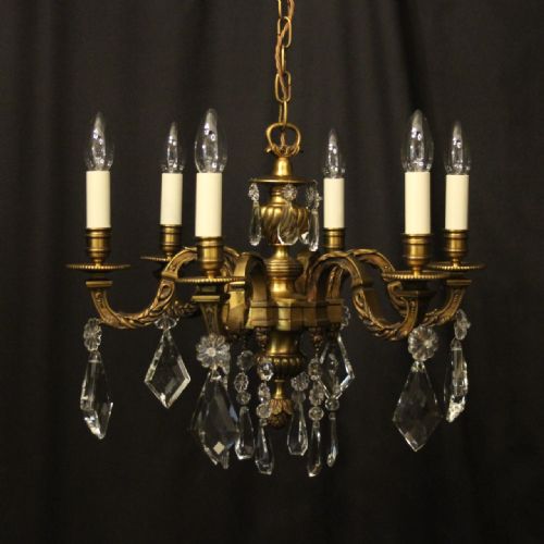 french gilded bronze 6 light antique chandelier - CATEGORY: ANTIQUE LIGHTING - DATED 1920