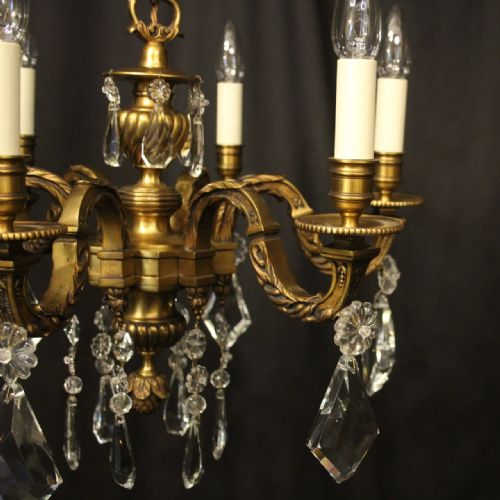FRENCH GILDED BRONZE 6 LIGHT ANTIQUE CHANDELIER - ADDITIONAL PHOTO 3