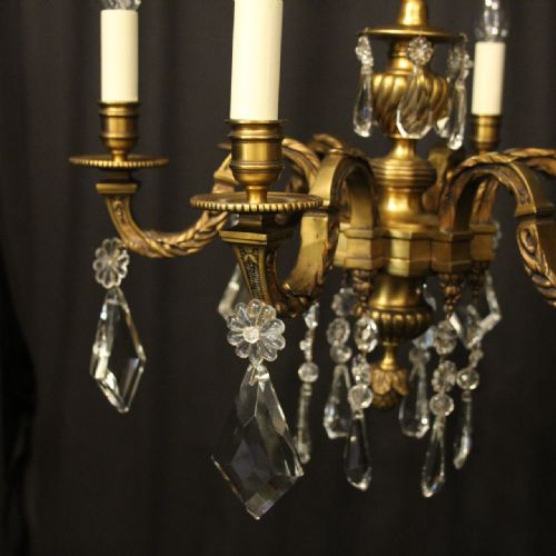 FRENCH GILDED BRONZE 6 LIGHT ANTIQUE CHANDELIER - ADDITIONAL PHOTO 4