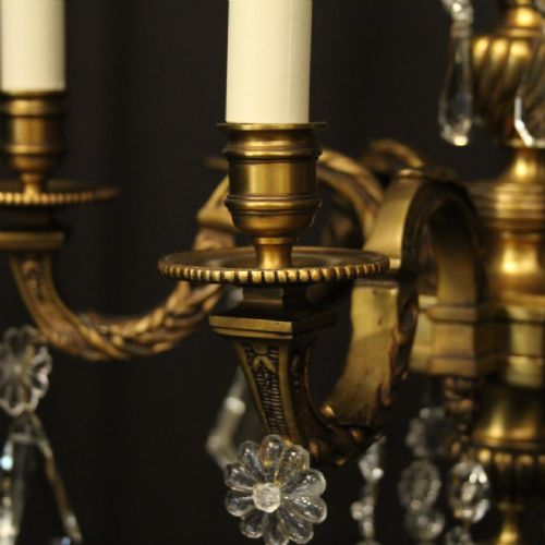 FRENCH GILDED BRONZE 6 LIGHT ANTIQUE CHANDELIER - ADDITIONAL PHOTO 6