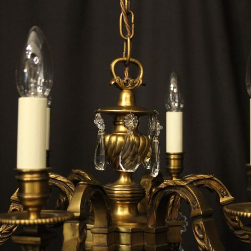 FRENCH GILDED BRONZE 6 LIGHT ANTIQUE CHANDELIER - ADDITIONAL PHOTO 8