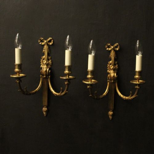 french pair of gilded bronze antique wall sconces - CATEGORY: ANTIQUE LIGHTING - DATED 19TH CENTURY