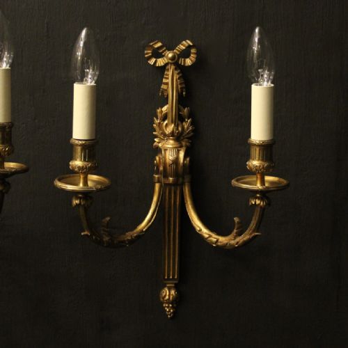 FRENCH PAIR OF GILDED BRONZE ANTIQUE WALL SCONCES - ADDITIONAL PHOTO 1