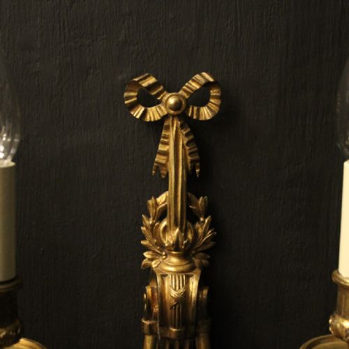 FRENCH PAIR OF GILDED BRONZE ANTIQUE WALL SCONCES - ADDITIONAL PHOTO 2
