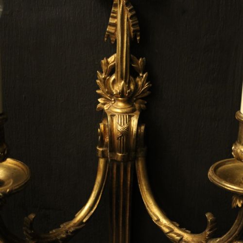 FRENCH PAIR OF GILDED BRONZE ANTIQUE WALL SCONCES - ADDITIONAL PHOTO 4