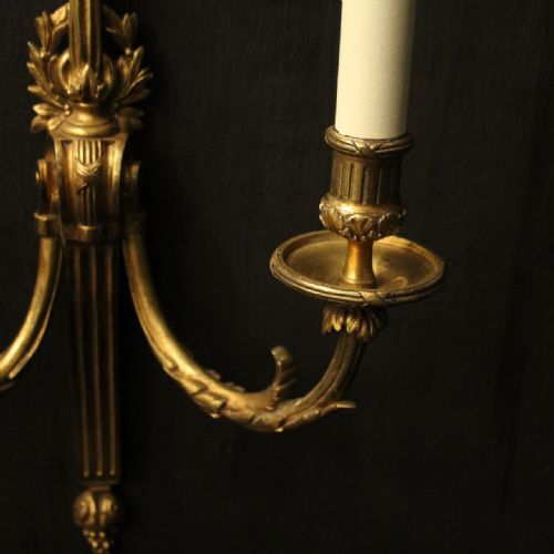 FRENCH PAIR OF GILDED BRONZE ANTIQUE WALL SCONCES - ADDITIONAL PHOTO 5