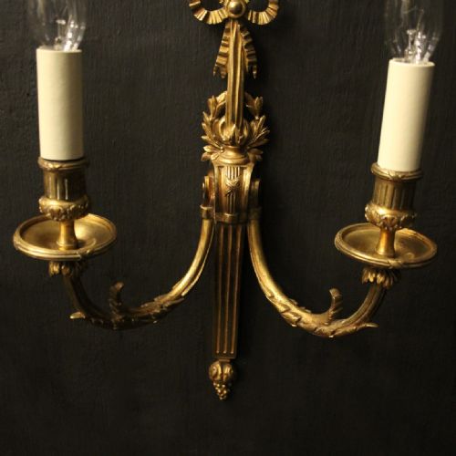 FRENCH PAIR OF GILDED BRONZE ANTIQUE WALL SCONCES - ADDITIONAL PHOTO 7