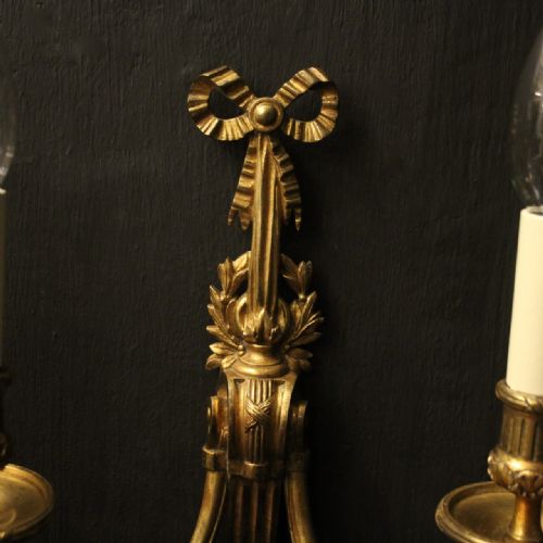 FRENCH PAIR OF GILDED BRONZE ANTIQUE WALL SCONCES - ADDITIONAL PHOTO 8
