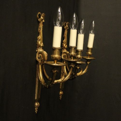 FRENCH PAIR OF GILDED BRONZE ANTIQUE WALL SCONCES - ADDITIONAL PHOTO 9
