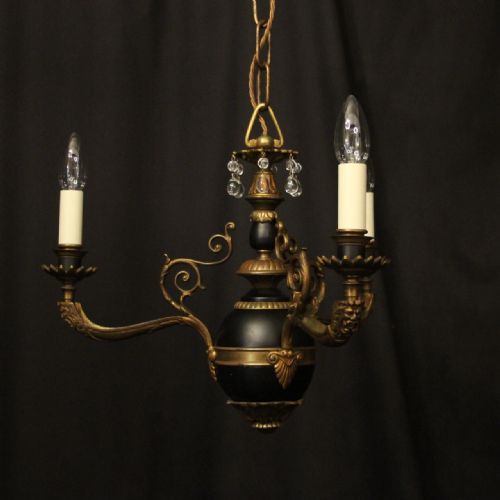 french gilded bronze empire 3 light chandelier - CATEGORY: ANTIQUE LIGHTING - DATED 1920