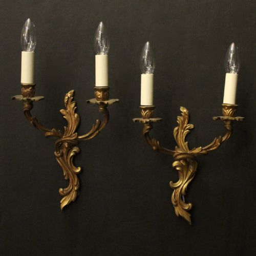 french pair of gilded twin arm antique wall lights - CATEGORY: ANTIQUE LIGHTING - DATED 1910