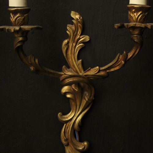 FRENCH PAIR OF GILDED TWIN ARM ANTIQUE WALL LIGHTS - ADDITIONAL PHOTO 3