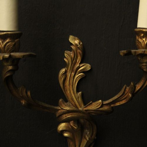 FRENCH PAIR OF GILDED TWIN ARM ANTIQUE WALL LIGHTS - ADDITIONAL PHOTO 6