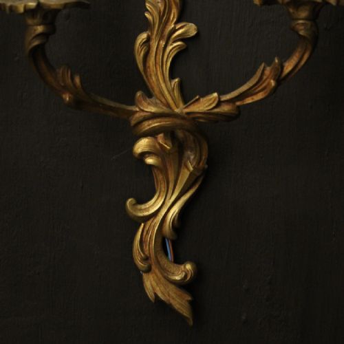 FRENCH PAIR OF GILDED TWIN ARM ANTIQUE WALL LIGHTS - ADDITIONAL PHOTO 7