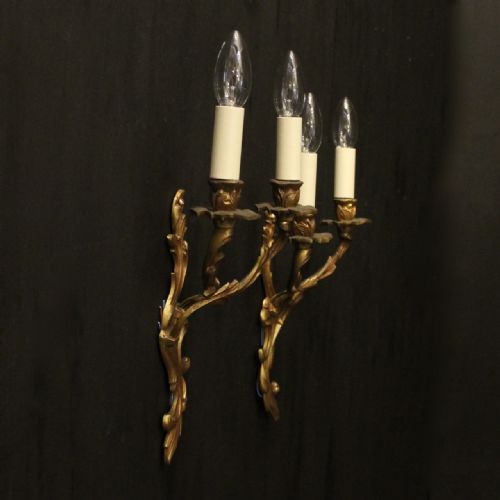 FRENCH PAIR OF GILDED TWIN ARM ANTIQUE WALL LIGHTS - ADDITIONAL PHOTO 9