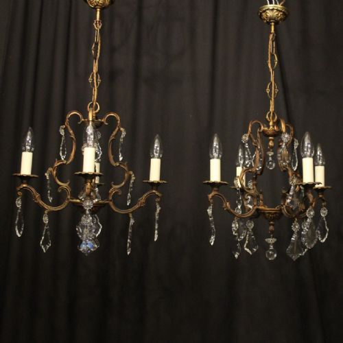 french pair of gilded 4 light antique chandeliers - CATEGORY: ANTIQUE LIGHTING - DATED 1920