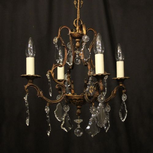 FRENCH PAIR OF GILDED 4 LIGHT ANTIQUE CHANDELIERS - ADDITIONAL PHOTO 1
