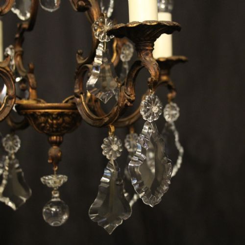FRENCH PAIR OF GILDED 4 LIGHT ANTIQUE CHANDELIERS - ADDITIONAL PHOTO 2