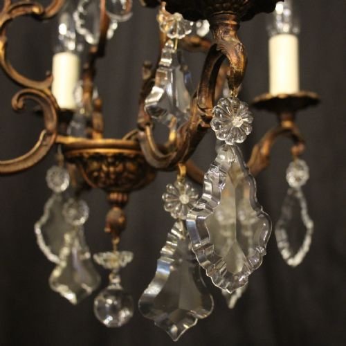 FRENCH PAIR OF GILDED 4 LIGHT ANTIQUE CHANDELIERS - ADDITIONAL PHOTO 3