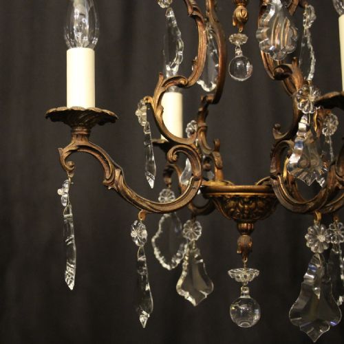 FRENCH PAIR OF GILDED 4 LIGHT ANTIQUE CHANDELIERS - ADDITIONAL PHOTO 4