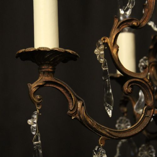FRENCH PAIR OF GILDED 4 LIGHT ANTIQUE CHANDELIERS - ADDITIONAL PHOTO 5