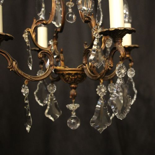 FRENCH PAIR OF GILDED 4 LIGHT ANTIQUE CHANDELIERS - ADDITIONAL PHOTO 6