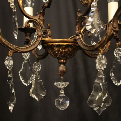 FRENCH PAIR OF GILDED 4 LIGHT ANTIQUE CHANDELIERS - ADDITIONAL PHOTO 7
