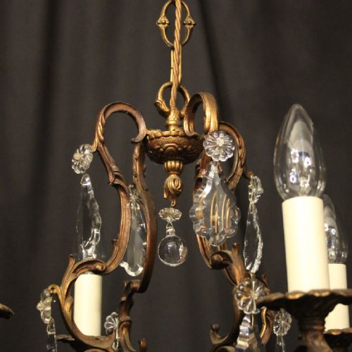 FRENCH PAIR OF GILDED 4 LIGHT ANTIQUE CHANDELIERS - ADDITIONAL PHOTO 8