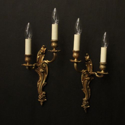 french pair of gilded twin arm antique wall lights - CATEGORY: ANTIQUE LIGHTING - DATED 1910