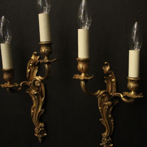 FRENCH PAIR OF GILDED TWIN ARM ANTIQUE WALL LIGHTS - ADDITIONAL PHOTO 1