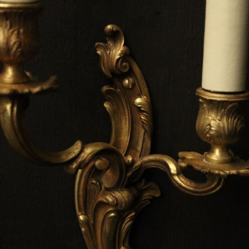 FRENCH PAIR OF GILDED TWIN ARM ANTIQUE WALL LIGHTS - ADDITIONAL PHOTO 7