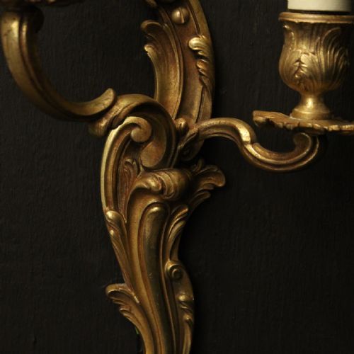 FRENCH PAIR OF GILDED TWIN ARM ANTIQUE WALL LIGHTS - ADDITIONAL PHOTO 8
