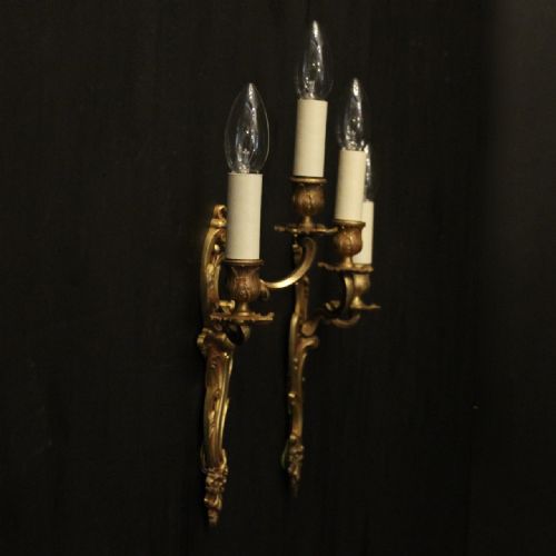 FRENCH PAIR OF GILDED TWIN ARM ANTIQUE WALL LIGHTS - ADDITIONAL PHOTO 9