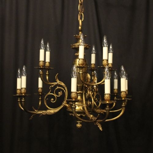 french gilded bronze 15 light antique chandelier - CATEGORY: ANTIQUE LIGHTING - DATED 1920