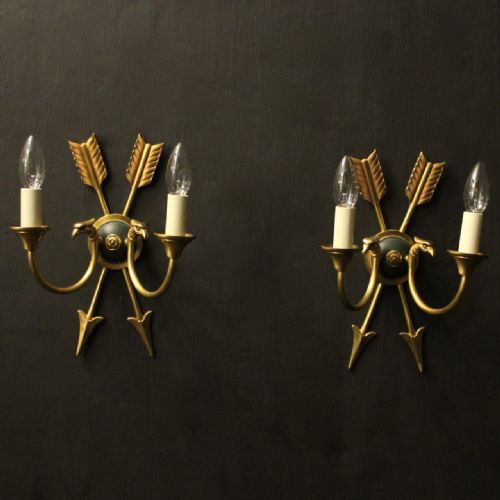 french pair of empire gilded twin arm wall lights - CATEGORY: ANTIQUE LIGHTING - DATED 1930